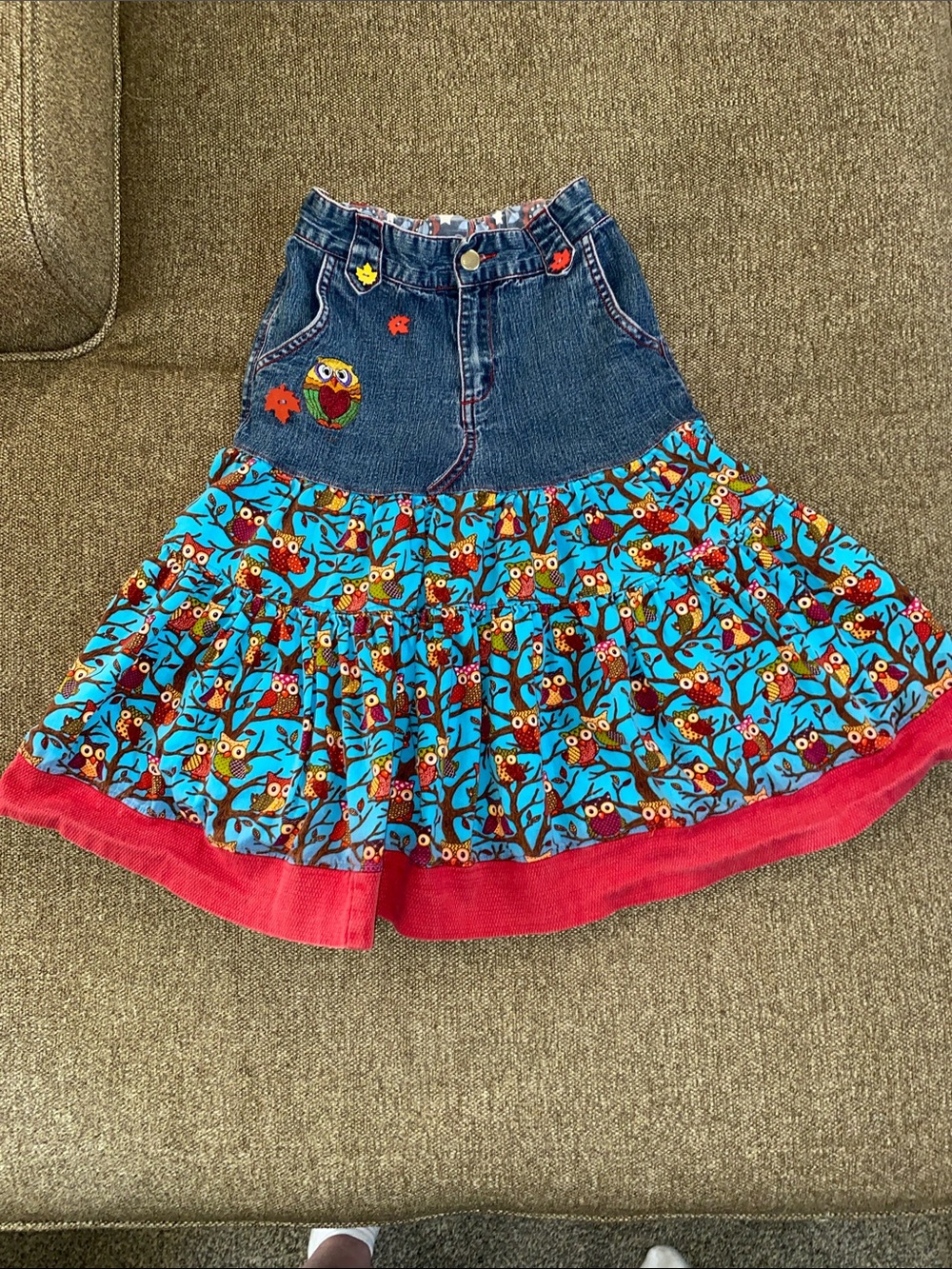 SO 4th adorable Jean twill owl pattern twirl dress so CUTE!! Girls L 10/12 - Picture 9 of 9